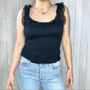 INC Black Shirred Silk Tank Top